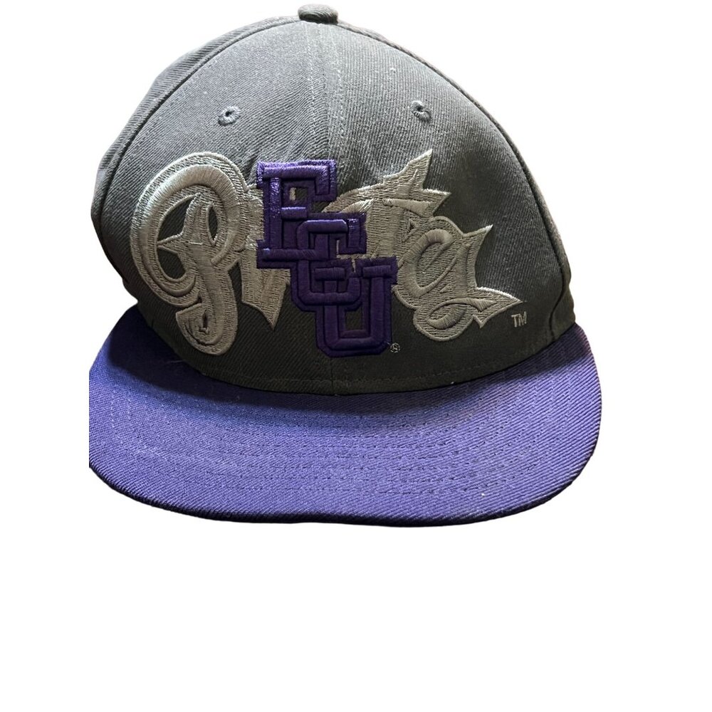 New Era 59Fifty Fitted Hat 7 1/8 Pirates ECU Embroidered Logo Grey & Purple
